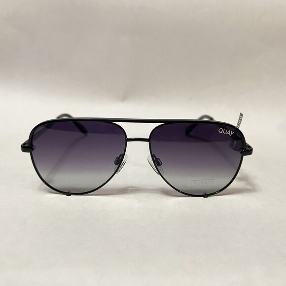 Quay High Key Medium (Micro) Polarized Sunglasses Black Fade Aviators - Picture 3 of 8